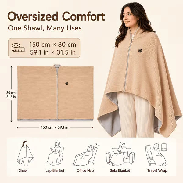 ♨️Wearable Heated Blanket – 8 Heating Zones & 3 Heat Levels