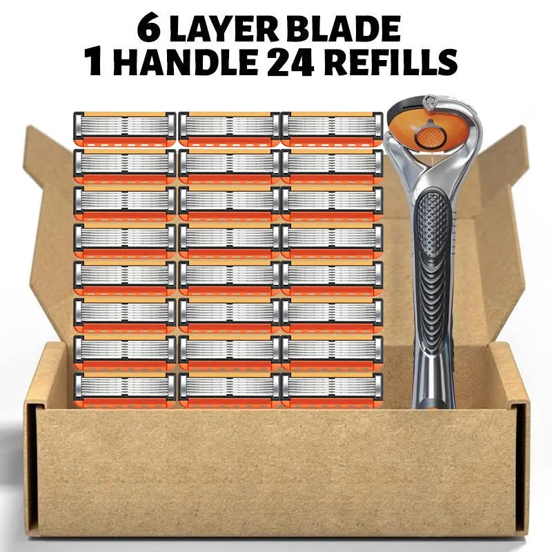 Men's Shave Sets - Unscented Blade and Handle Set Razors with Replaceable Sharp Heads, 24 or 48 Refills, Ergonomic Design, Long-Lasting Smooth Face Shave for Daily Care Easy Swaps