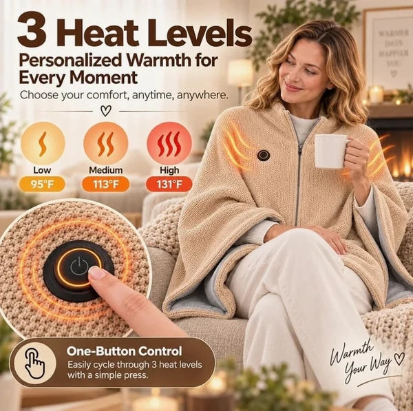 ♨️Wearable Heated Blanket – 8 Heating Zones & 3 Heat Levels
