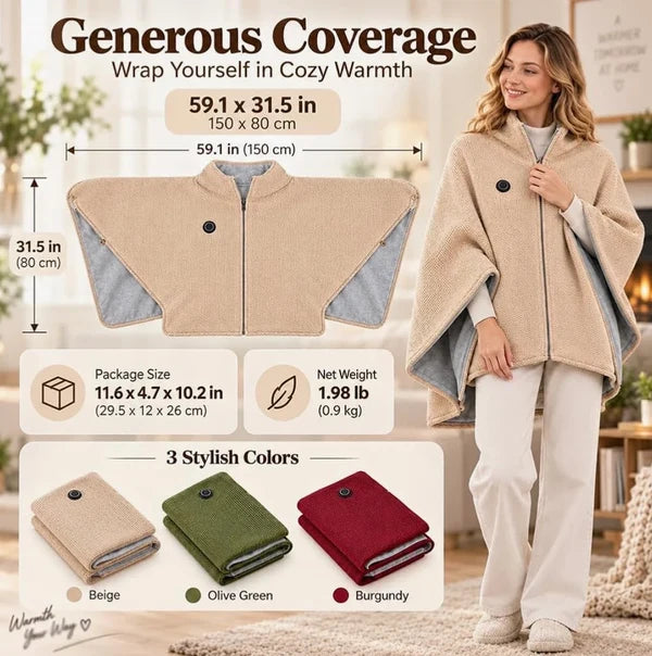 ♨️Wearable Heated Blanket – 8 Heating Zones & 3 Heat Levels
