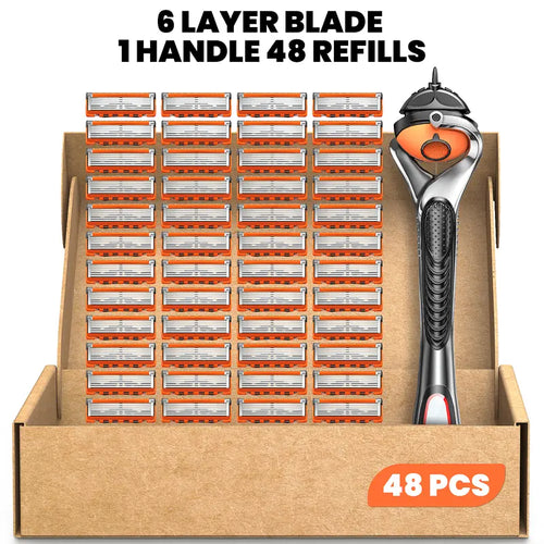 Men's Shave Sets - Unscented Blade and Handle Set Razors with Replaceable Sharp Heads, 24 or 48 Refills, Ergonomic Design, Long-Lasting Smooth Face Shave for Daily Care Easy Swaps